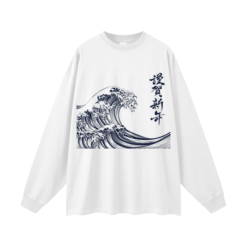 Japanese Wave on Oversized Unisex Long Sleeve T-Shirt