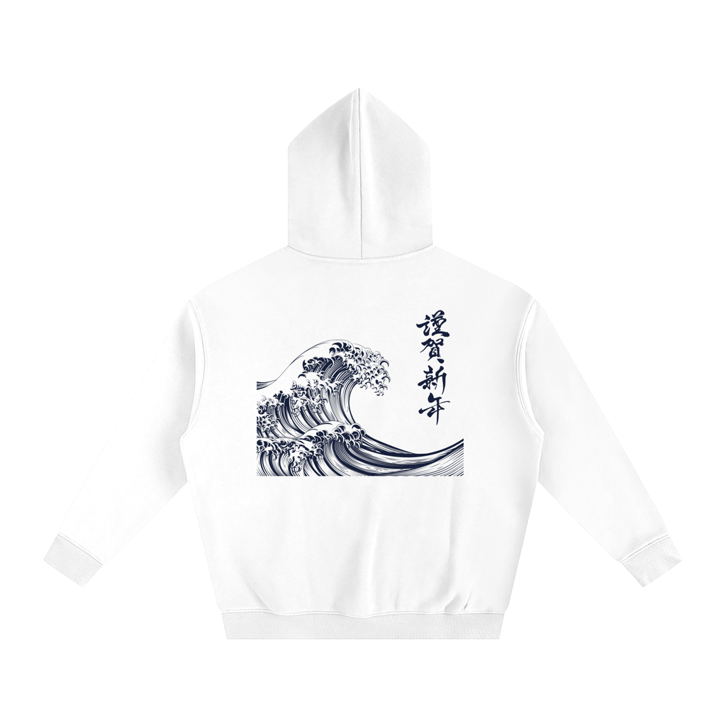 Japanese Wave on Oversize Fleeced Hoodie