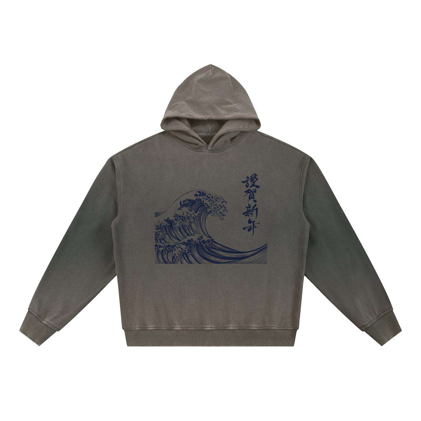 Japanese Wave on Vintage Washed Gradient Fleece Hoodie